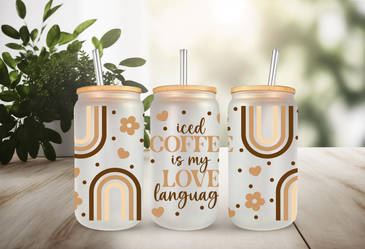 UVDTF Wrap Boho Coffee Daisy 16oz Can Glass Mug Tumbler, Coffee is my Love Language Wrap, Ready to apply, Permanent Waterproof Adhesive