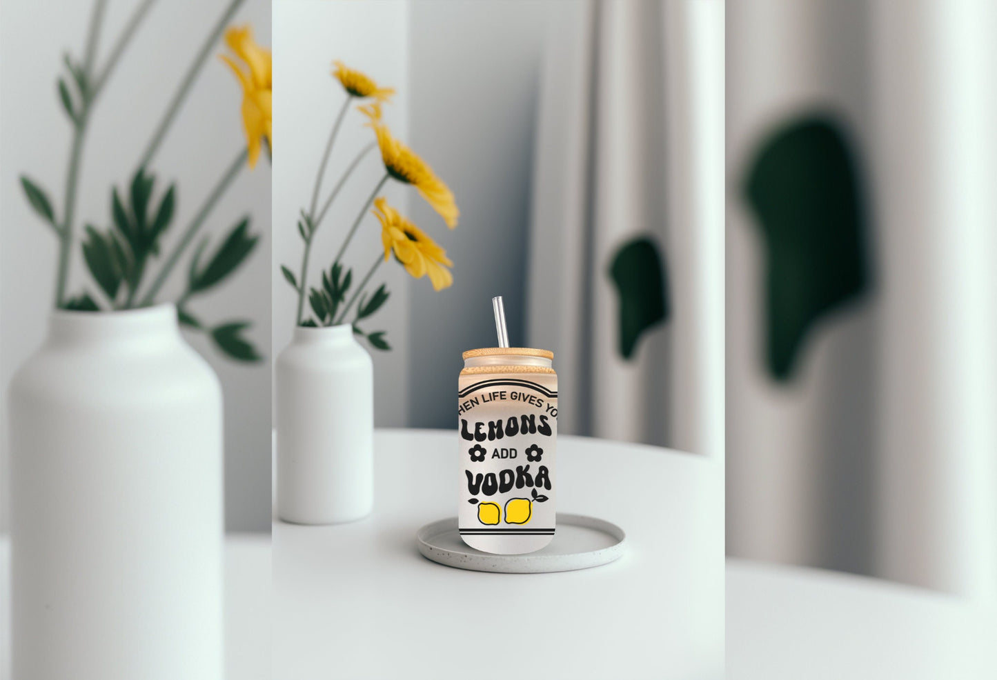 UVDTF Wrap Lemons you Add Vodka 16oz Can Glass, Mug Tumbler, Ready to Apply, Permanent Waterproof Adhesive