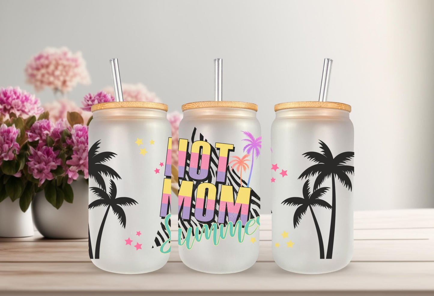UVDTF Wrap Hot Mom Summer Zebra print 16oz Can Glass Mug Tumbler, Ready to apply, Permanent Waterproof Adhesive