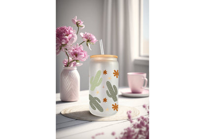 UVDTF Wrap Boho Cactus for 16oz Can Glass, Mug, Tumbler, Cactus Wrap, Ready to apply, Permanent Adhesive Waterproof, Add on a Cup
