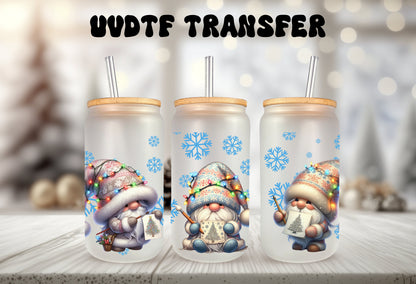 UVDTF Wrap Christmas Lights Gnomes Snowflakes 16 oz Can Glass Mug Tumbler, Gnome Wrap, Ready to apply, Permanent Waterproof Adhesive