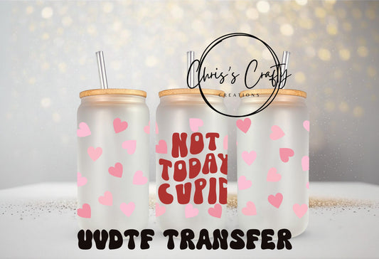 UVDTF Wrap Valentine Not Today Cupid Pink 16oz Can Glass, Ready to Apply, Permanent Waterproof Adhesive