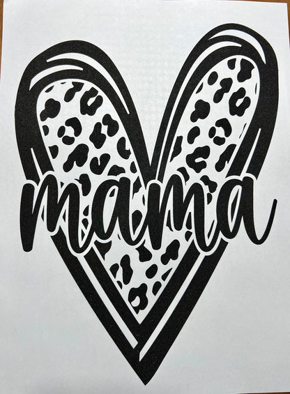 Screen Print Transfer Mama Cheetah Heart Single Color | Ready to Press | Screen Print Transfer | Black Ink Screen Print Transfer