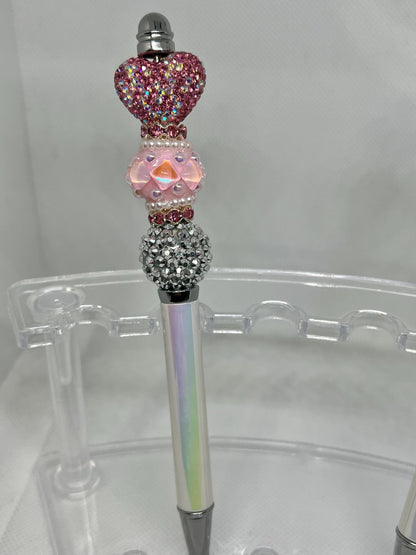 Beaded Pen Rhinestone Heart, Fancy Pen, Fun Pens Acrylic Beads, Custom Pen, Retractable Ink Pen, Gifts