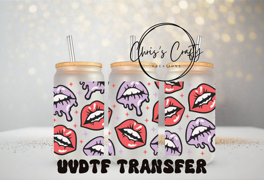 UVDTF Wrap Valentines Lips 16oz, 20oz Can Glass Mug Tumbler, Ready to apply, Permanent Waterproof Adhesive