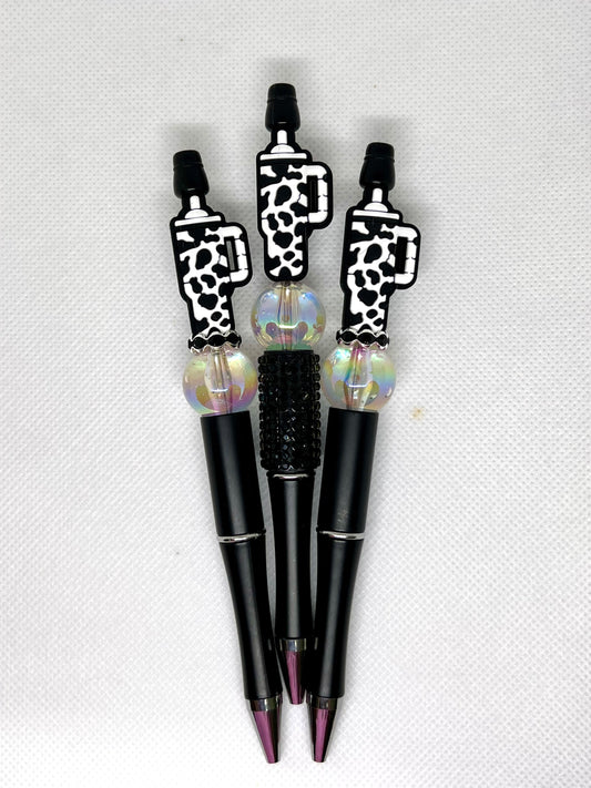 Beaded Tumbler Cow Print Ink Pen, Sarcastic Pen, Fun Pens Acrylic Beads, Custom Pen, Retractable Ink Pen, Gifts, Graduation