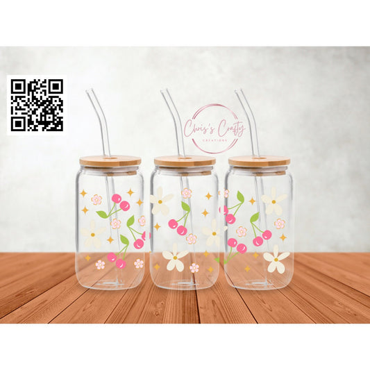 Glass Mug Wrap - Cherry Blossom Decal for 16oz Can Glass Tumbler | Waterproof Adhesive