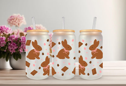 UVDTF Wrap Chocolate Bunnies Easter 16oz Can Glass Mug Tumbler, Bunny Wrap, Ready to Apply, Permanent Waterproof Adhesive