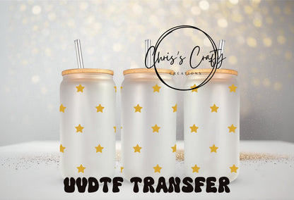 UVDTF Wrap Mini Yellow Gold Stars 16oz Can Glass Mug Tumbler, Ready to apply, Permanent Adhesive | Add on a Can Glass | Mom Gift