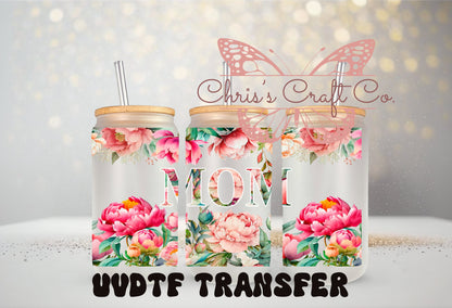 UVDTF Wrap Floral Mom for 16oz Can Glass Mug Tumbler Ready to Apply, Permanent Waterproof Adhesive