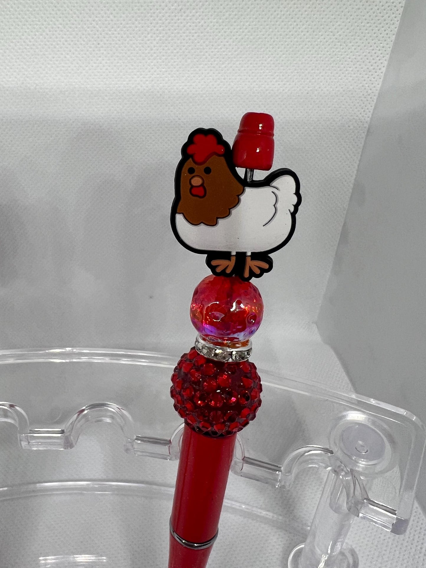 Chicken Hen Red Beaded Pen, Fun Pens Acrylic  Beads, Beaded Pen, Retractable Ink Pen, Gifts