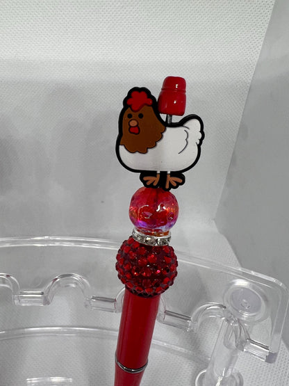 Chicken Hen Red Beaded Pen, Fun Pens Acrylic  Beads, Beaded Pen, Retractable Ink Pen, Gifts