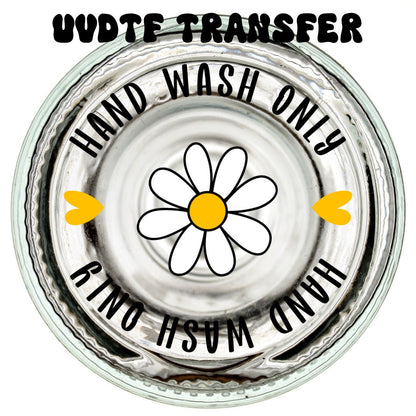 2” Round UVDTF Daisy Hand Wash Only Transfer for glasses and cups by the sheet, Permanent Adhesive Waterproof, Ready to Apply