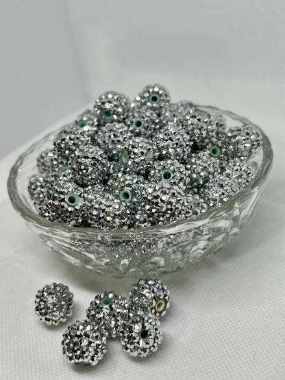 Acrylic Beads 14mm  Rhinestone Silver Beads , Acrylic Gumball Beads in Bulk, 14mm Beads, 14mm Bubble Gum Beads, DIY ideas