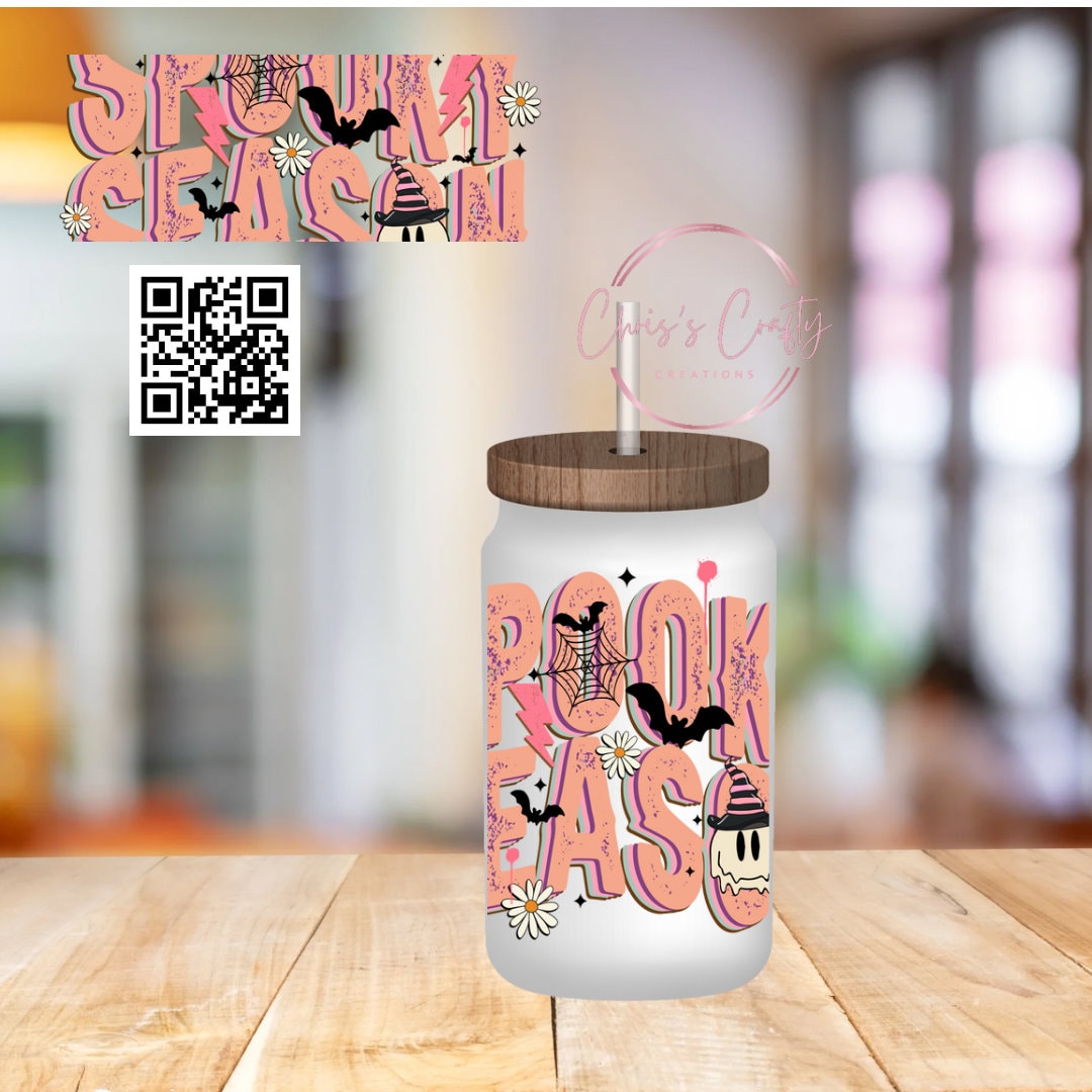 UVDTF Wrap Halloween Spooky Season Bats Ghost for 16oz Can Glass Mug Tumbler, Ready to apply, Permanent Waterproof Adhesive