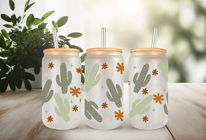 UVDTF Wrap Boho Cactus for 16oz Can Glass, Mug, Tumbler, Cactus Wrap, Ready to apply, Permanent Adhesive Waterproof, Add on a Cup