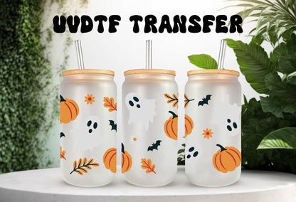 UVDTF Wrap Ghosts Pumpkins Bats 16oz Can Glass Mug Tumbler Wrap, Ready to Apply, Permanent Waterproof Adhesive