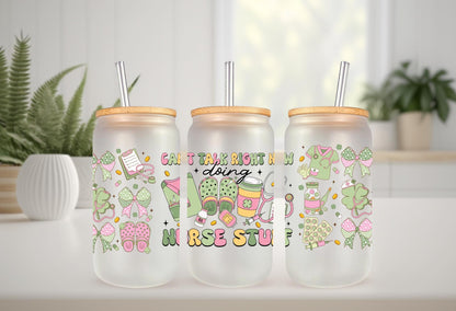 UVDTF Wrap Nurse Clover for 16oz Can Glass Mug Tumbler,  Can’t Talk Right Now Wrap, Ready to apply, Permanent Adhesive Waterproof