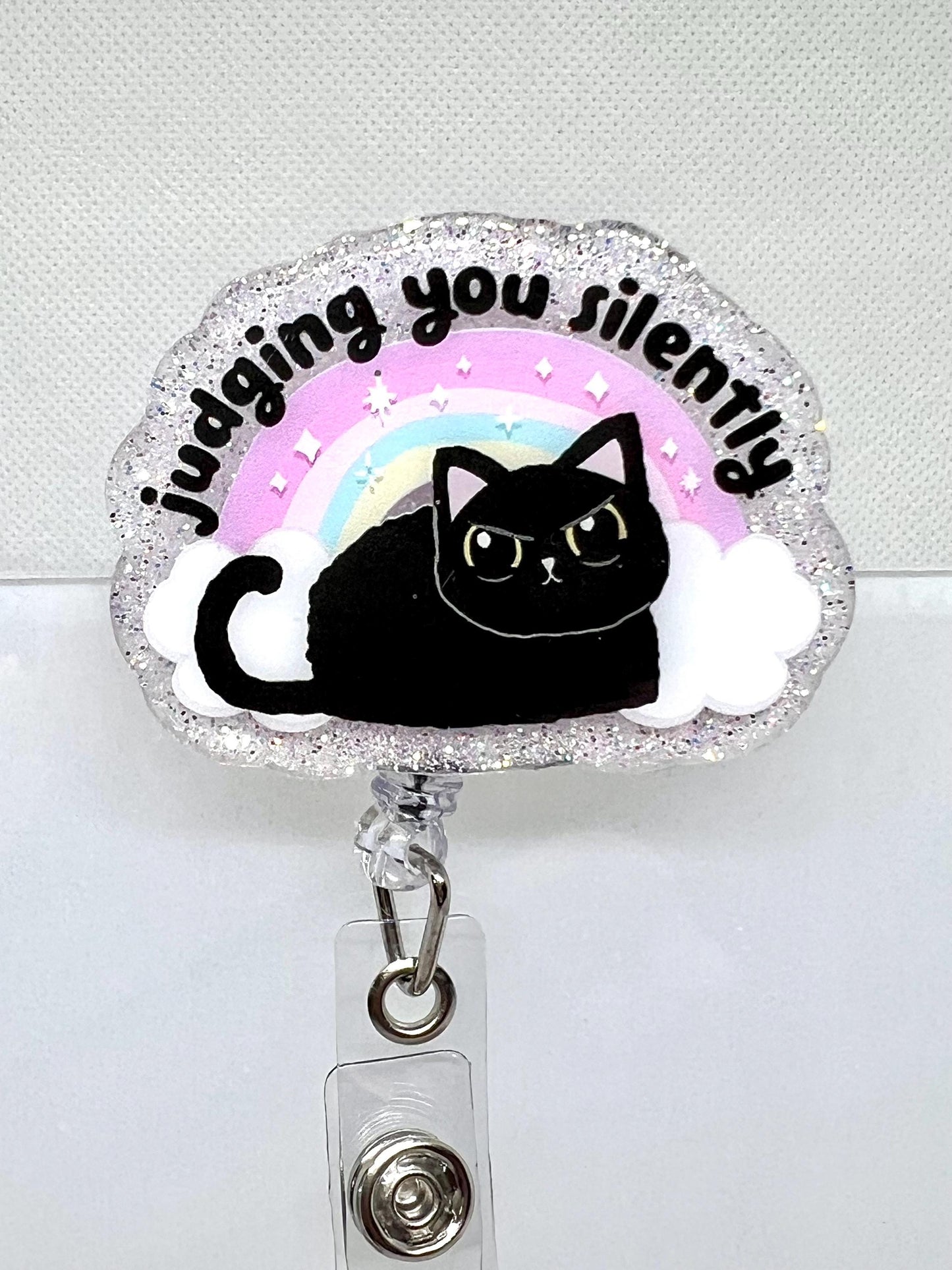 Acrylic Blank Decal Set Cat Black Judging You Silently, DIY Badge Reels, Bow Blank UVDTF sticker, Unfinished Badge Reel, Badge Reel Blank