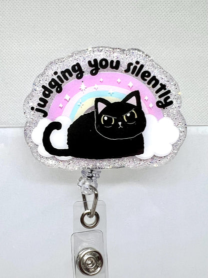 Acrylic Blank Decal Set Cat Black Judging You Silently, DIY Badge Reels, Bow Blank UVDTF sticker, Unfinished Badge Reel, Badge Reel Blank