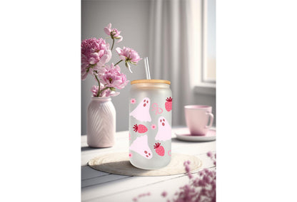 UVDTF Wrap Strawberry Boo Bow 16oz Can Glass Wrap Mug Tumbler, Nail Polish Wrap, Ready to Apply, Permanent Waterproof Adhesive