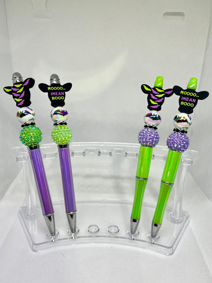 Beaded Pen Cow Moo I Mean Boo Bats, Fun Pens Acrylic Beads, Custom Pen, Retractable Ink Pen, Gifts for her, Teacher, Nurses, Medical