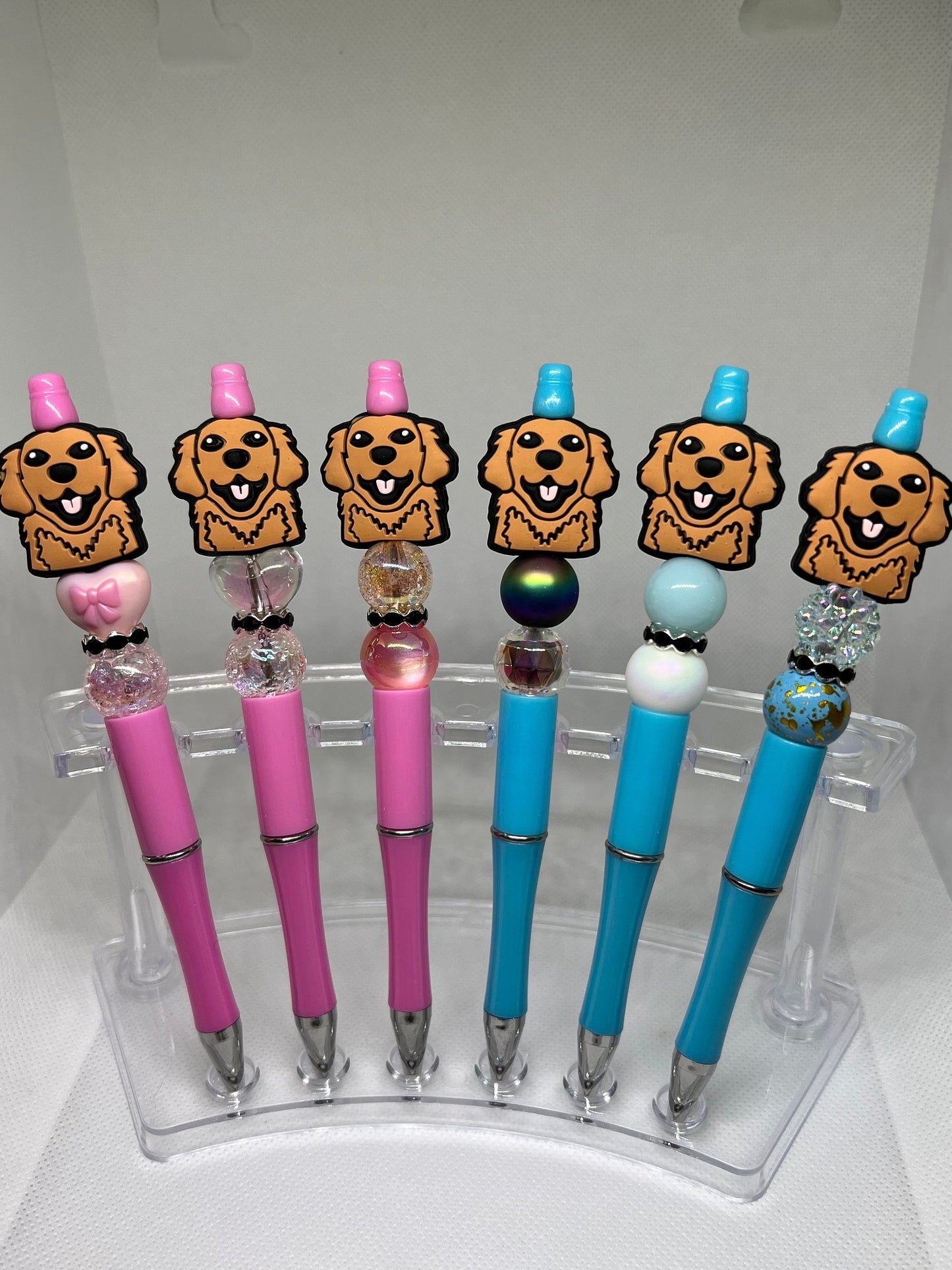 Golden Retriever Dog Beaded Pen Pink Blue Gold, Fun Pens Acrylic  Beads, Beaded Pen, Retractable Ink Pen, Gifts