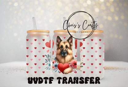UVDTF Wrap Heart German Shepard Valentine for 16 oz Can Glass Mug Tumbler, Ready to apply, Permanent Waterproof Adhesive