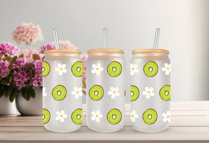 UVDTF Wrap Kiwi & Daisy for 16oz Can Glass Mug Tumbler, Ready to Apply, Permanent Waterproof Adhesive