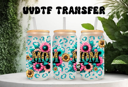 UVDTF Wrap Mom Floral 16oz Can Glass Mug Tumbler, Ready to apply, Permanent Adhesive Waterproof