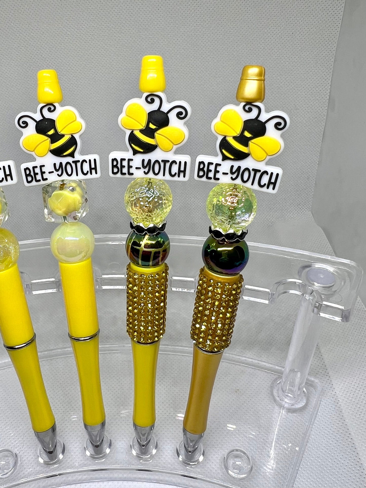 Bee-yotch Bee Yellow Beaded Pen, Fun Pens Acrylic Beads, Custom Pen, Retractable Ink Pen, Gifts