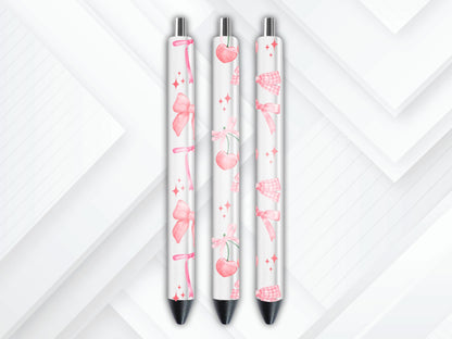 UVDTF Pen Cherries Coquette Bow, Fruit Wrap, Ink Joy Pen, Glitter Metal Pen, Ready to Apply, Permanent Waterproof Adhesive