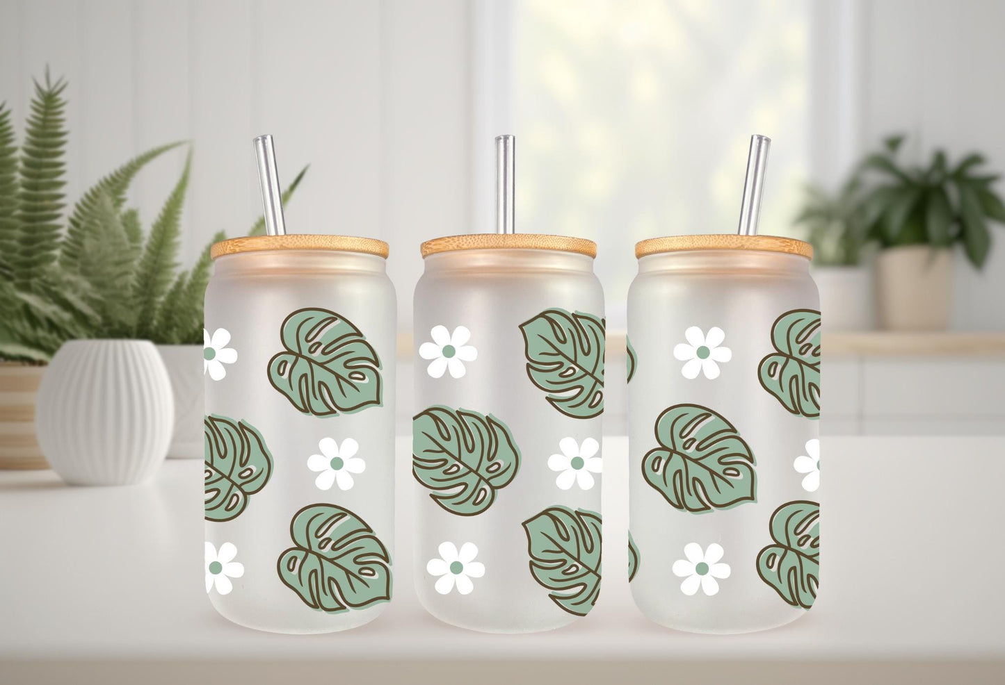 Plant Daisy Wrap – Waterproof Sticker for 20oz Glass Mug | Permanent Adhesive