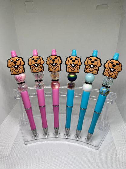 Golden Retriever Dog Beaded Pen Pink Blue Gold, Fun Pens Acrylic  Beads, Beaded Pen, Retractable Ink Pen, Gifts
