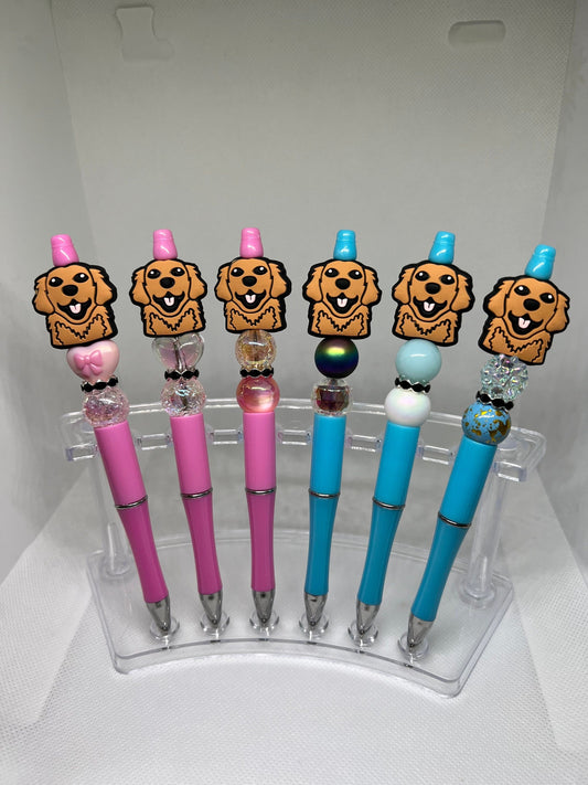 Golden Retriever Dog Beaded Pen Pink Blue Gold, Fun Pens Acrylic  Beads, Beaded Pen, Retractable Ink Pen, Gifts