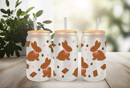 UVDTF Wrap Chocolate Bunnies Easter 16oz Can Glass Mug Tumbler, Bunny Wrap, Ready to Apply, Permanent Waterproof Adhesive