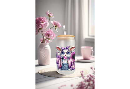 UVDTF Wrap Floral Bunny Bubble Gum 16oz Can Glass Mug Tumbler, Purple Easter Wrap, Ready to Apply, Permanent Waterproof Adhesive