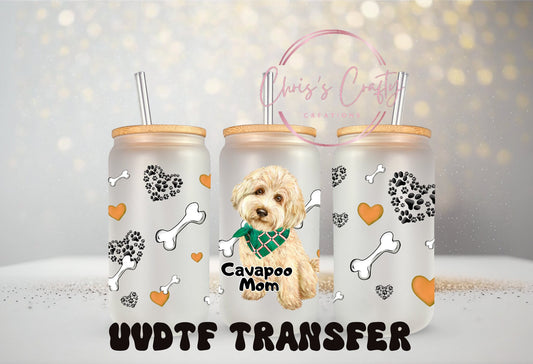 UVDTF Wrap Cavapoo Mom for 16oz Can Glass Mug Tumbler, Ready to apply, Permanent Waterproof Adhesive