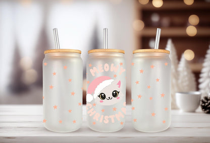 UVDTF Wrap Meowy Christmas's Cat 16oz Can Glass, Mug, Tumbler, Cat Wrap, Ready to Apply, Waterproof Permanent Adhesive