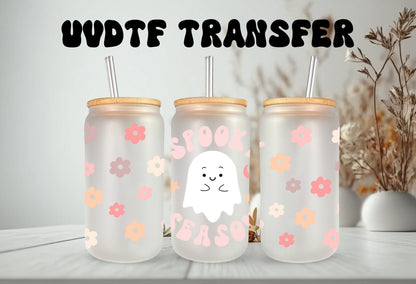 UVDTF Wrap Ghost Spooky Season Halloween 16 oz Can Glass Mug Tumbler, Ready to apply, Permanent Waterproof Adhesive