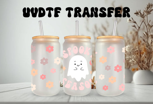 UVDTF Wrap Ghost Spooky Season Halloween 16 oz Can Glass Mug Tumbler, Ready to apply, Permanent Waterproof Adhesive