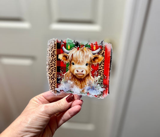 UVDTF Decal Christmas Leopard Highland Cow for 16oz Can Glass Mug Tumbler, Ready to Apply, Permanent Waterproof Adhesive