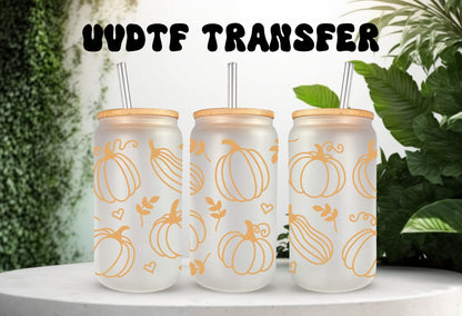 UVDTF Wrap Fall Pumpkin Gourd 16oz Can Glass, Mug, Tumbler, Double Sided Print Option, Ready to Apply, Permanent Adhesive
