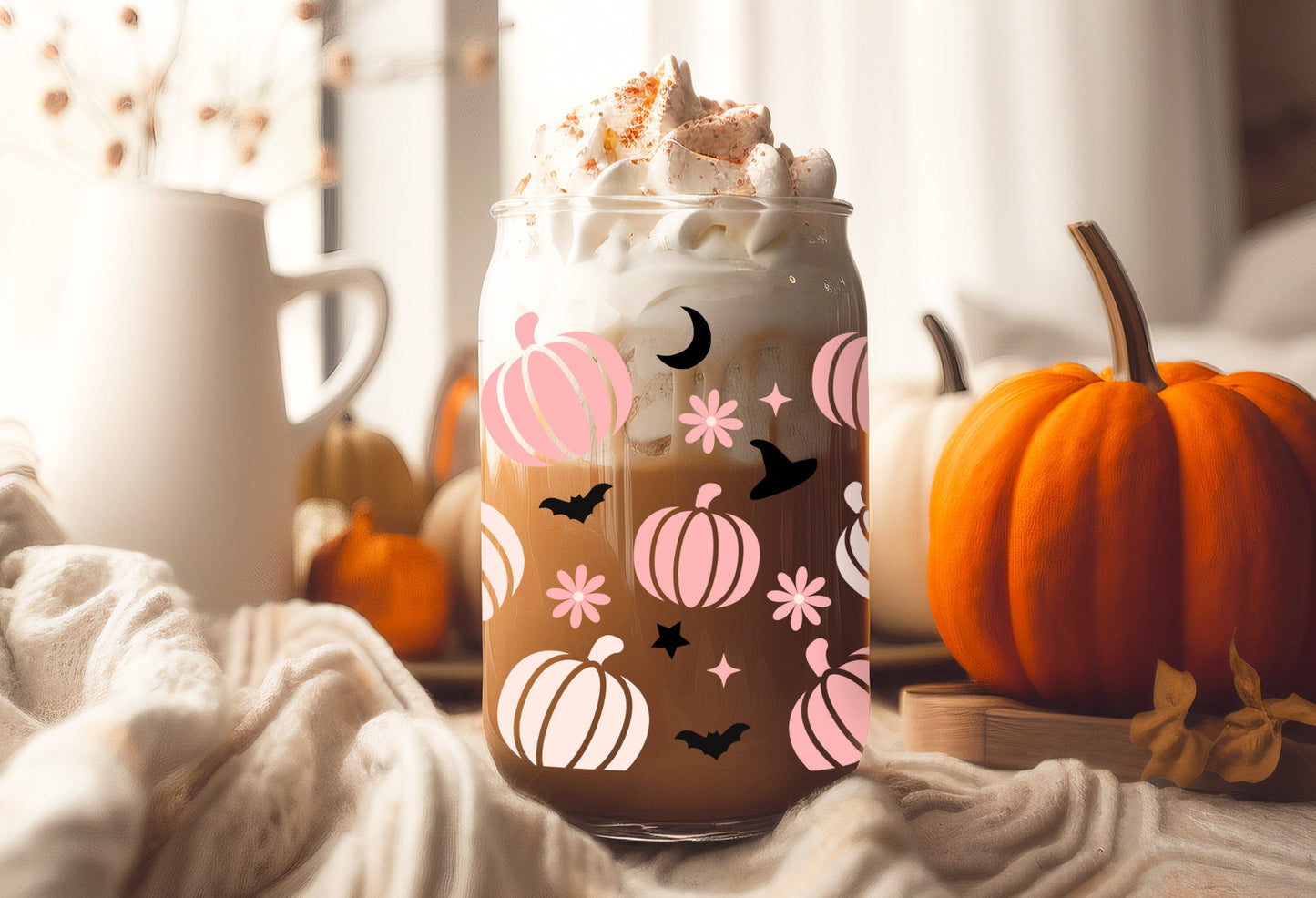 UVDTF Wrap Pastel Pumpkin Witch Hat Bats Flowers Halloween