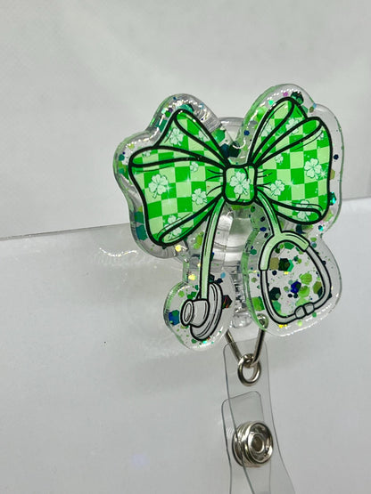 Coquette Bow Clover Stethoscope Acrylic Blank Decal Set, DIY Badge Reels, Bow Blank and UVDTF sticker, Unfinished Badge Reel, Badge Blanks