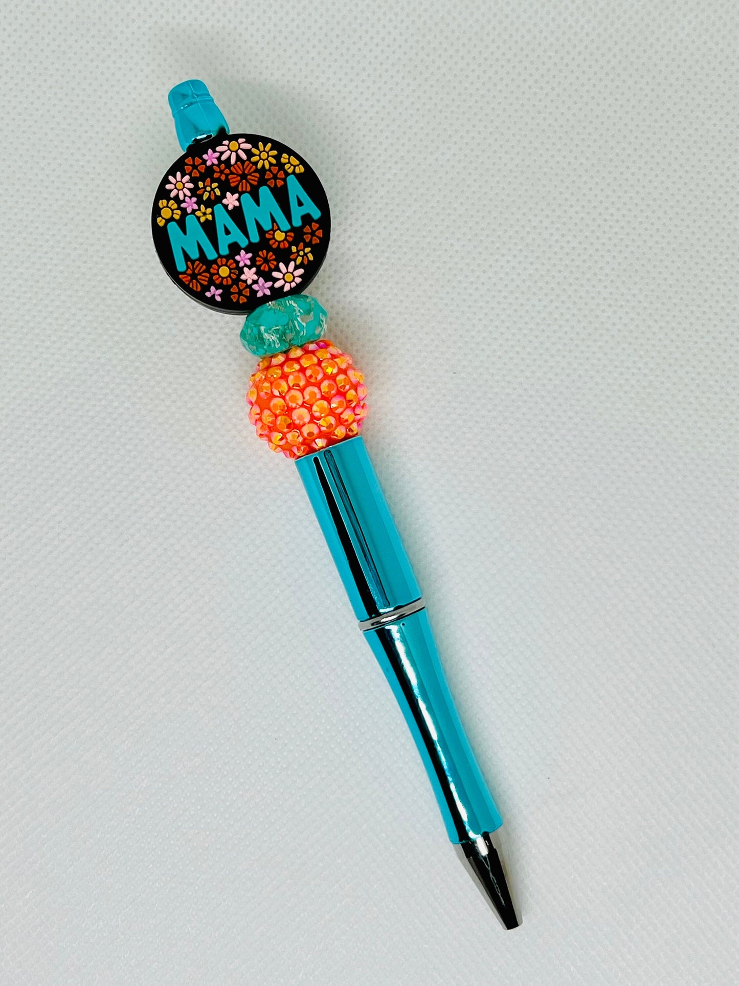 Beaded Floral Mama Leopard Metallic Blue Ink Pen | Teacher Gift | Nurse Gift | Stocking Stuffer | Gifts for Her | Gifts for Him