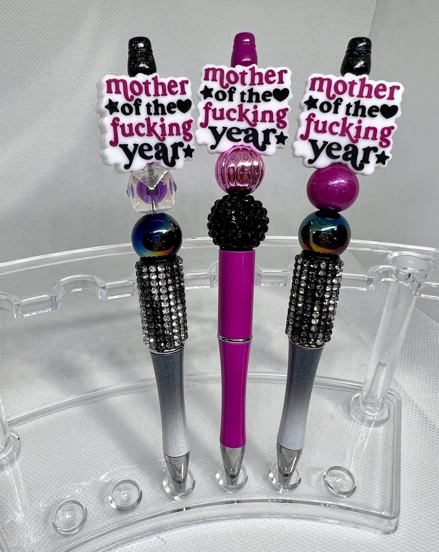 Beaded Pen Mother of the F*cking Year, Sarcastic Pen, Fun Pens Acrylic Beads, Custom Pen, Retractable Ink Pen, Graduation