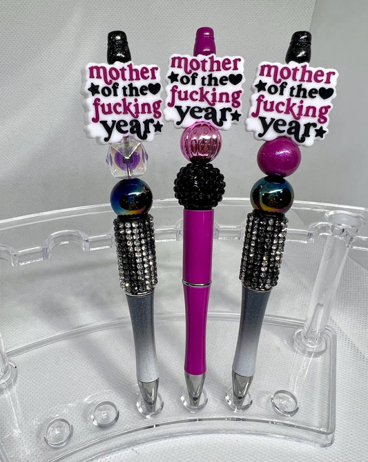 Beaded Pen Mother of the F*cking Year, Sarcastic Pen, Fun Pens Acrylic Beads, Custom Pen, Retractable Ink Pen, Graduation