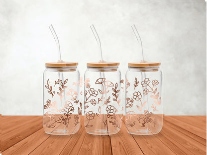 UVDTF Wrap Boho Wild Flowers for 16oz Can Glass Mug Tumbler, Ready to Apply, Permanent Waterproof Adhesive, Double Sided Print Option