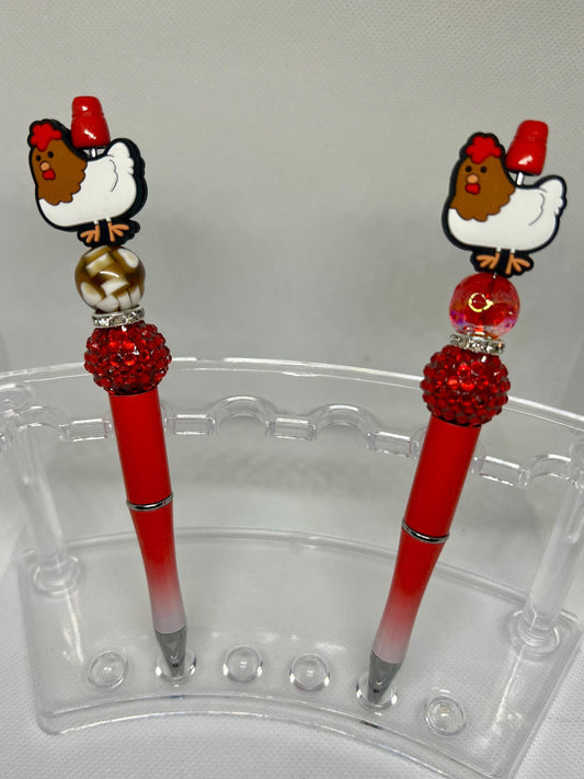 Chicken Hen Red Beaded Pen, Fun Pens Acrylic  Beads, Beaded Pen, Retractable Ink Pen, Gifts
